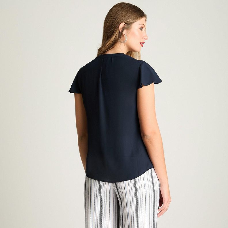 Blusa Escote Mao Manga Corta Con Vuelo Azul-1