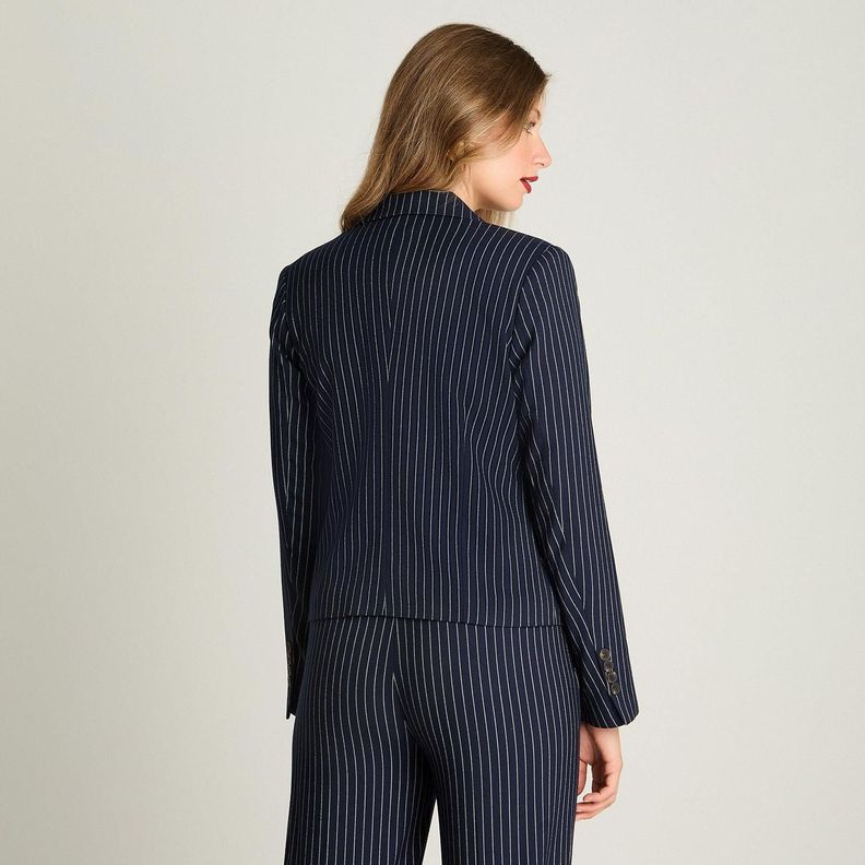 Blazer Crop Manga Larga Cruzado Con Listado Azul-1