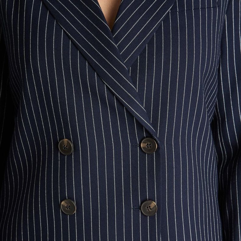 Blazer Crop Manga Larga Cruzado Con Listado Azul-2