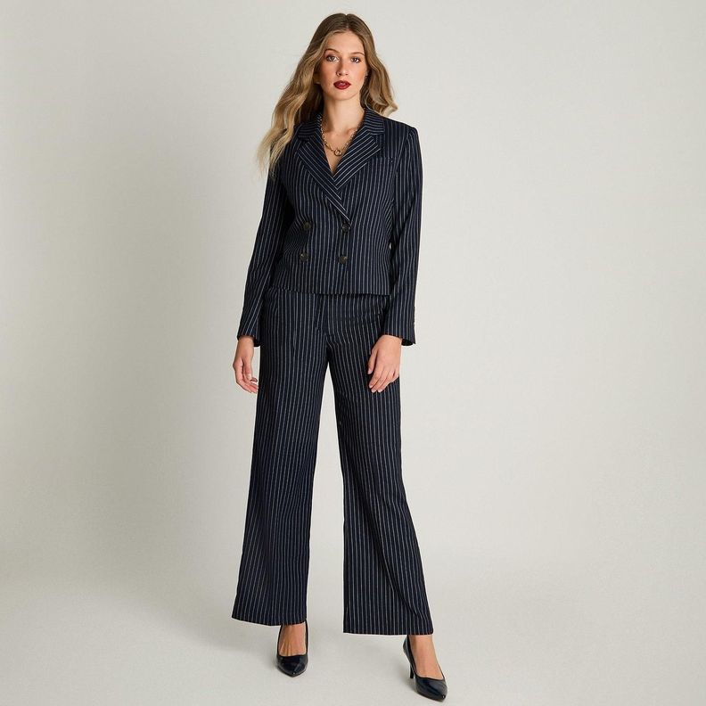 Blazer Crop Manga Larga Cruzado Con Listado Azul-3