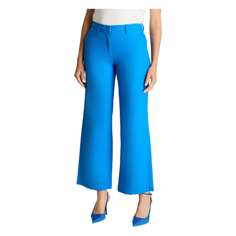 Pantalón Formal Palazzo Con Botón Oculto Celeste-0