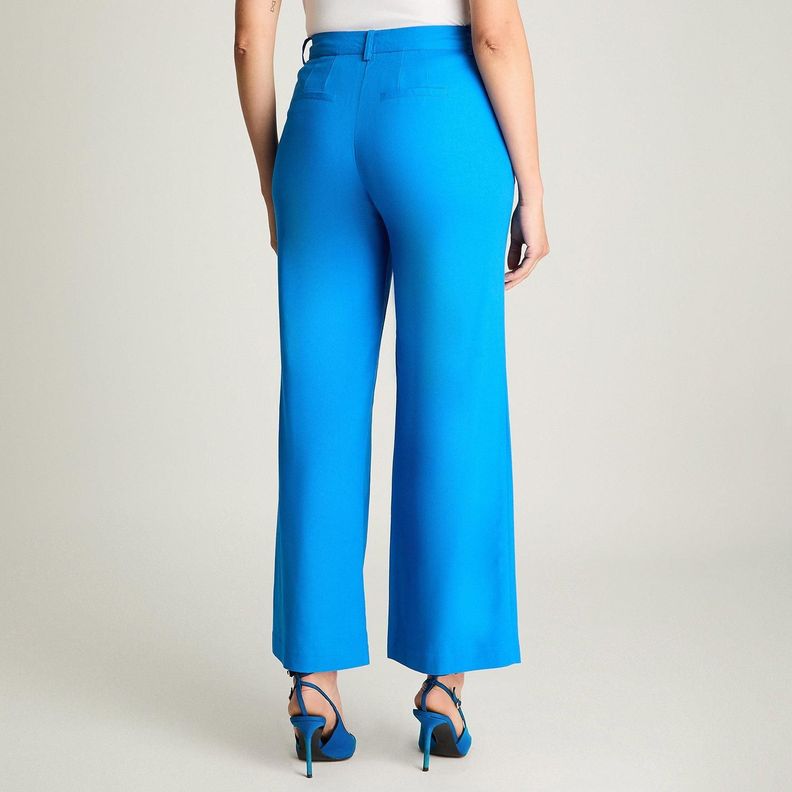 Pantalón Formal Palazzo Con Botón Oculto Celeste-1