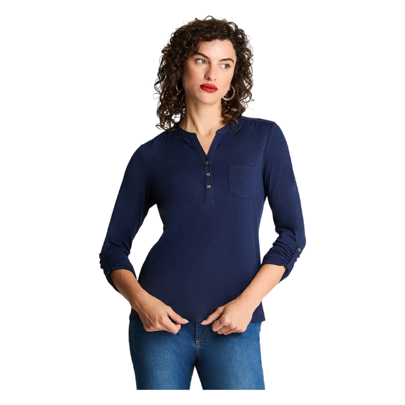 Polera Manga Larga Cuello Mao Azul-0