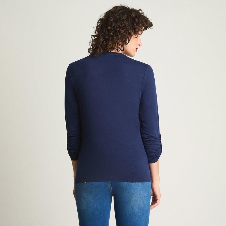 Polera Manga Larga Cuello Mao Azul-1