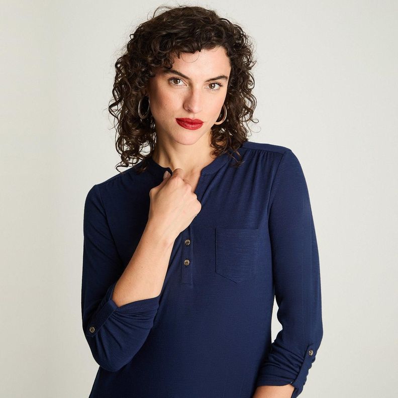 Polera Manga Larga Cuello Mao Azul-2