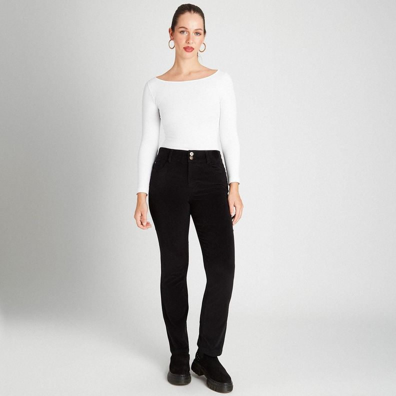 Pantalón De Cotele Con Push Up y 2 Botones Negro-3