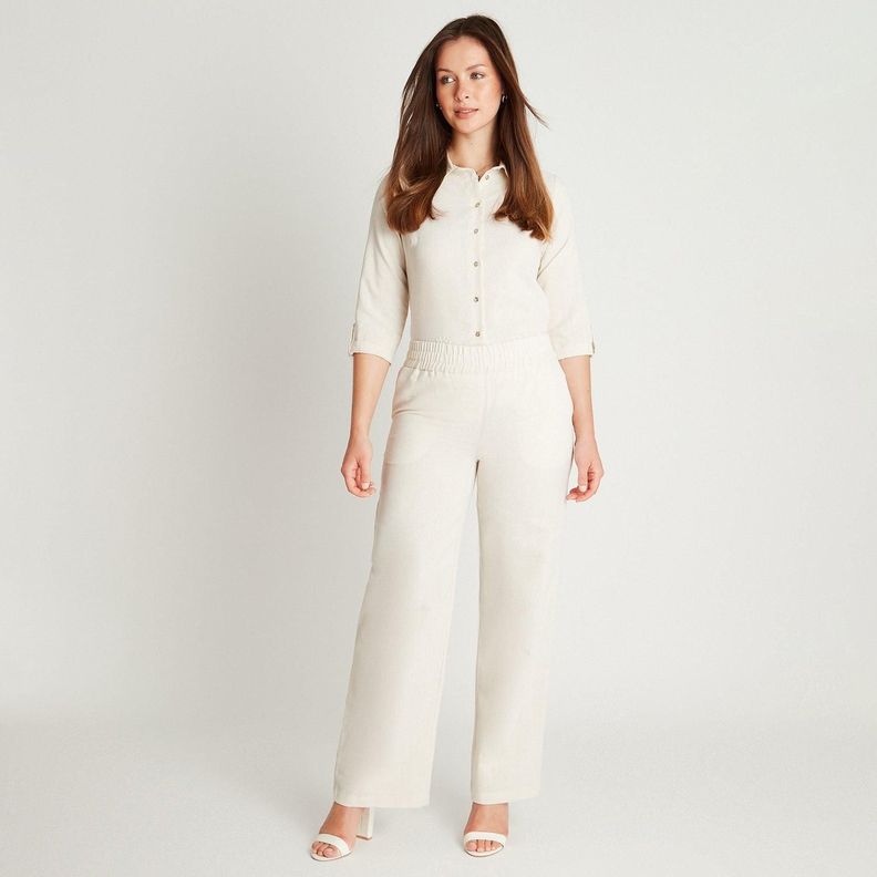 Pantalón Formal Beige Palazzo-3