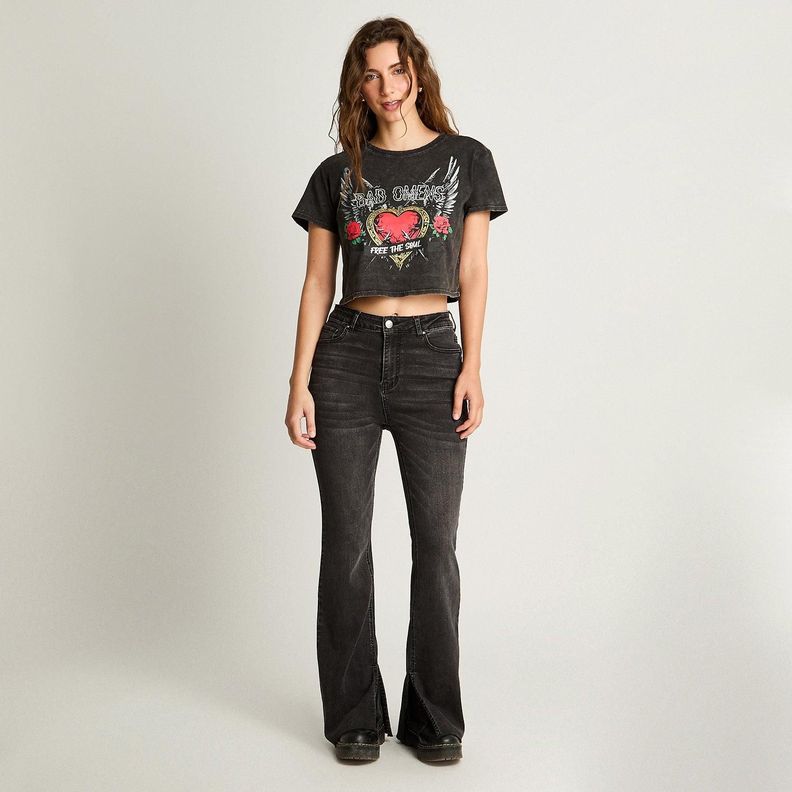Polera Crop Manga Corta Acid Wash Gris-3