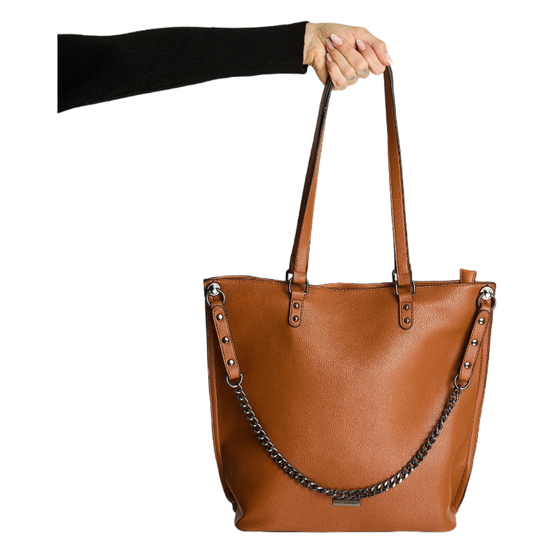 Cartera Grande De Pu Con Strap Y Cadena Camel-0