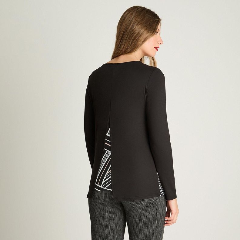 Polera Manga Larga Estampada Negro-1