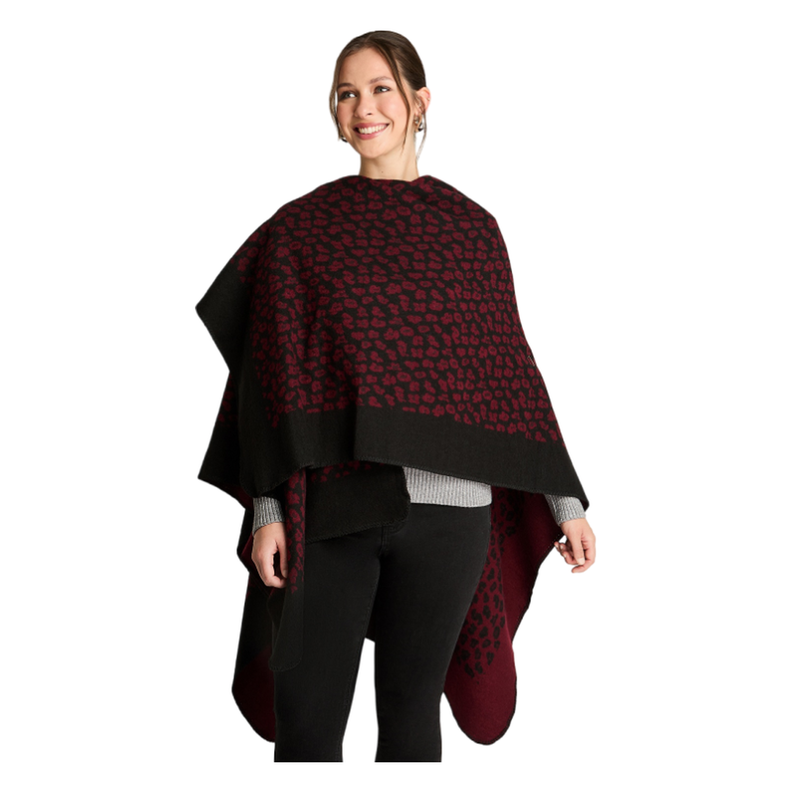 Poncho Tejido Animal Print Burdeo-0