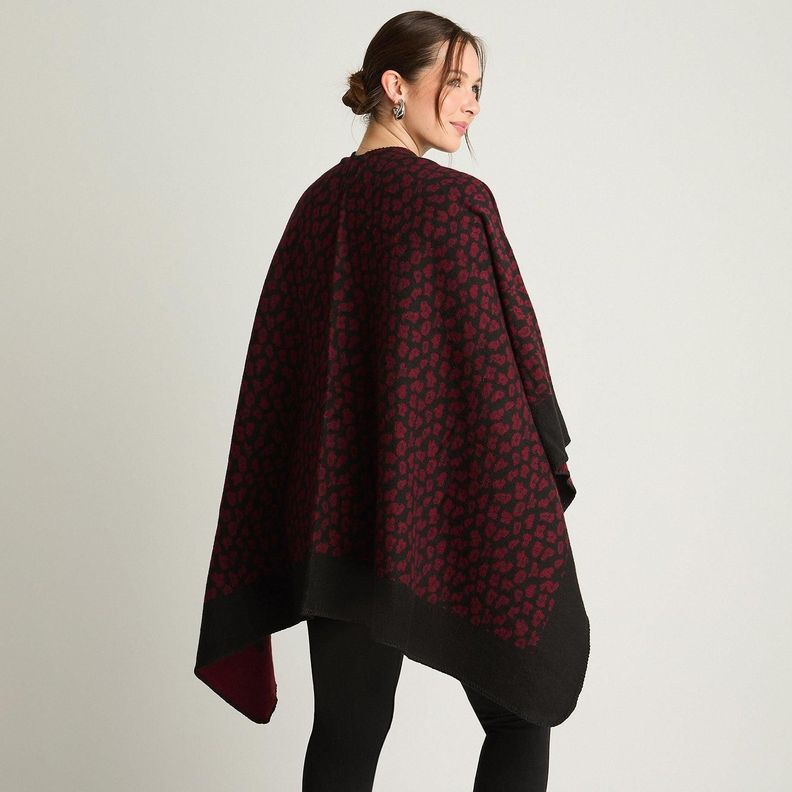 Poncho Tejido Animal Print Burdeo-1