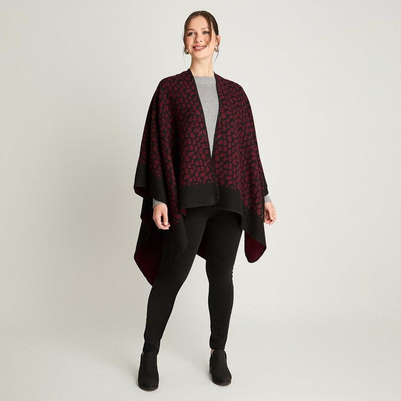 Poncho Tejido Animal Print Burdeo-3