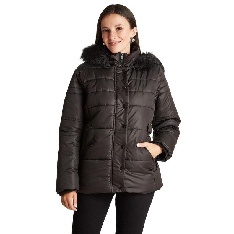 Parka Negra Con Gorro Detalle En Cintura-0