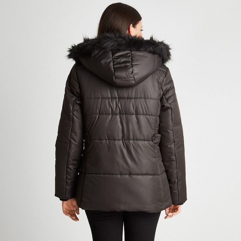 Parka Negra Con Gorro Detalle En Cintura-1