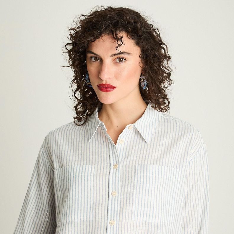 Blusa Manga Larga Rayada Con Lurex Celeste-2