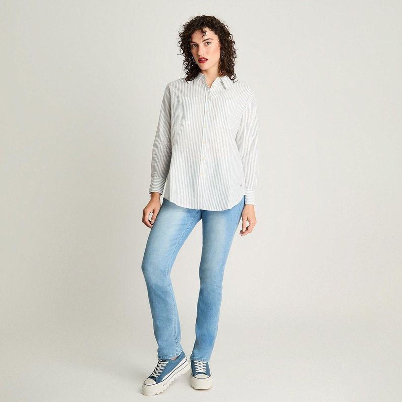 Blusa Manga Larga Rayada Con Lurex Celeste-3