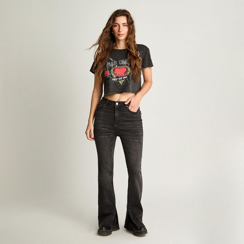 Jeans Flare Desgastado Negro-3