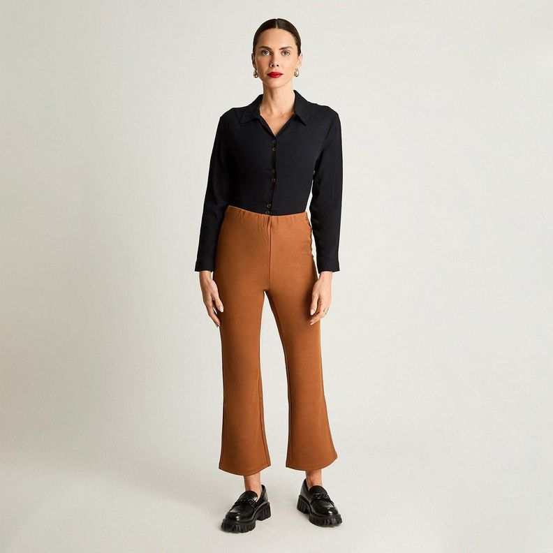 Calza Suede Mini Flare Camel-3