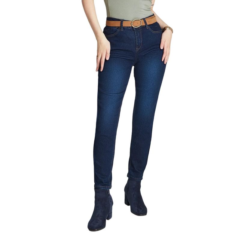 Skinny Jeans Azul Oscuro Con Cinturon-0