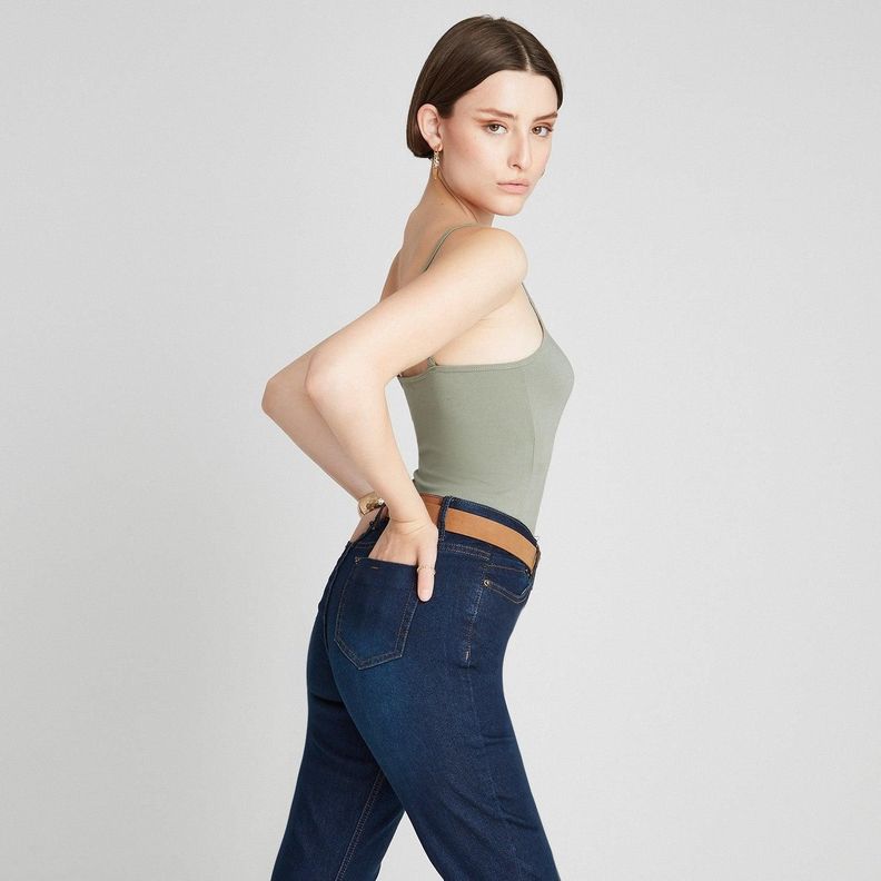 Skinny Jeans Azul Oscuro Con Cinturon-2