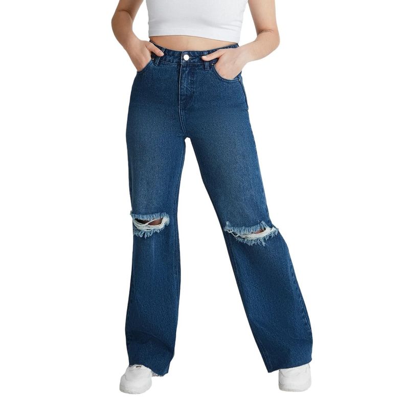 Jeans Con Destroyed En Rodillas-0