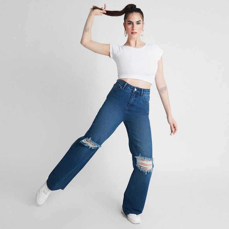 Jeans Con Destroyed En Rodillas-3