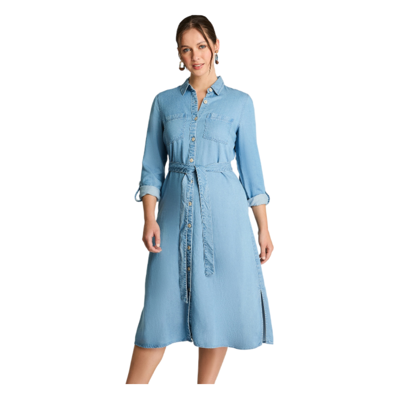 Vestido Manga Larga Lyocell Camisero Celeste-0