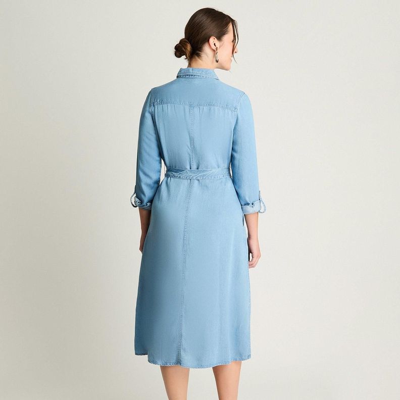 Vestido Manga Larga Lyocell Camisero Celeste-1