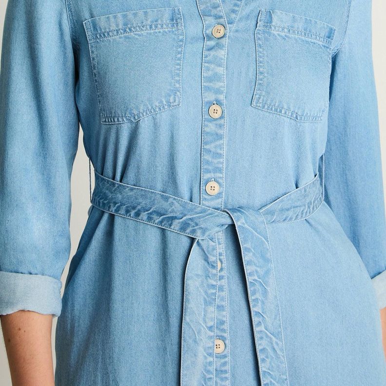 Vestido Manga Larga Lyocell Camisero Celeste-2