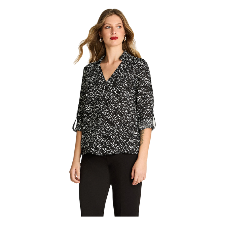 Blusa Manga Larga Satin Cuello Camisero Negro-0