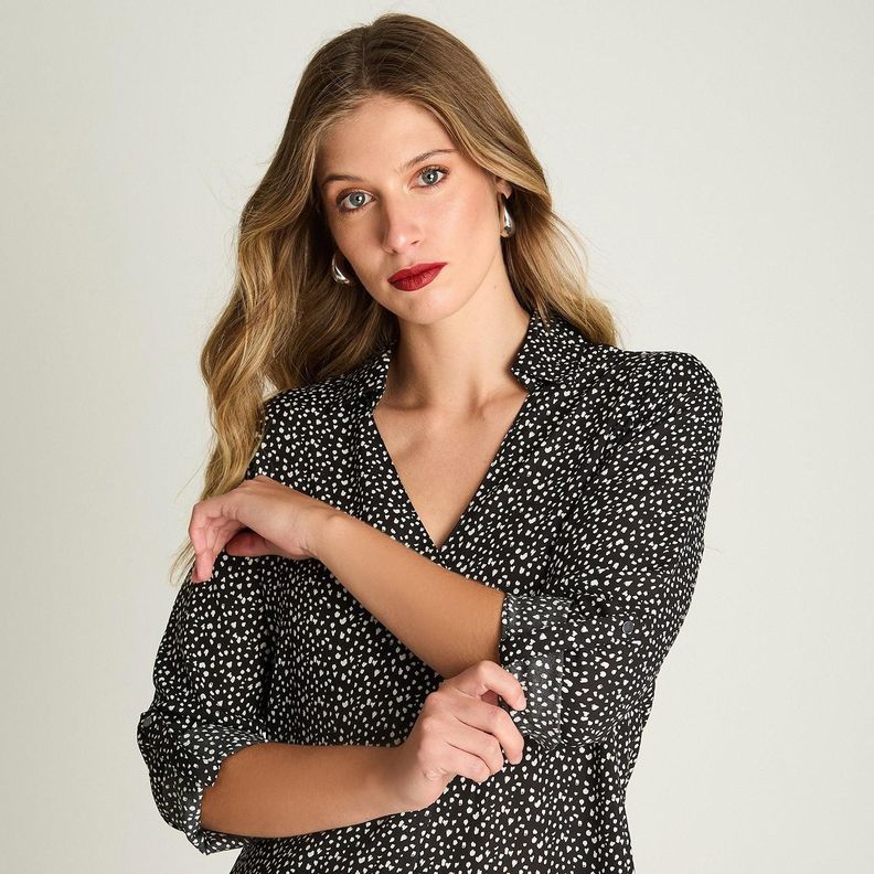 Blusa Manga Larga Satin Cuello Camisero Negro-2