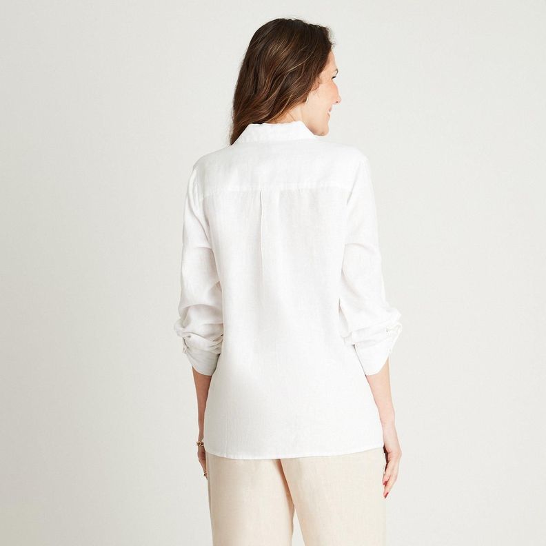 Blusa Lino Blanco Manga Larga Cuello Camisero-1