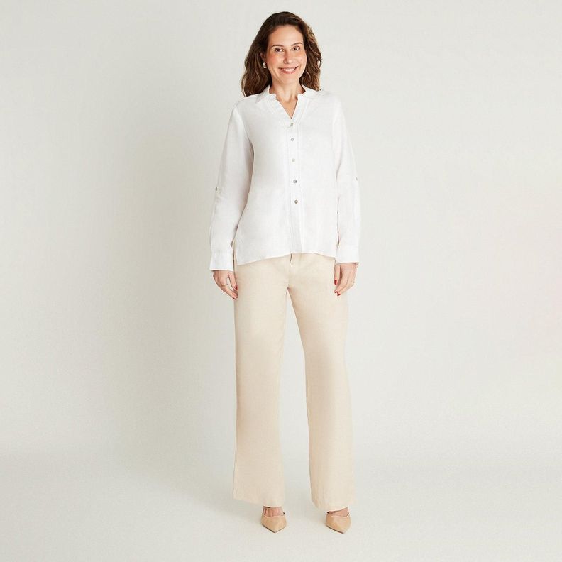Blusa Lino Blanco Manga Larga Cuello Camisero-3