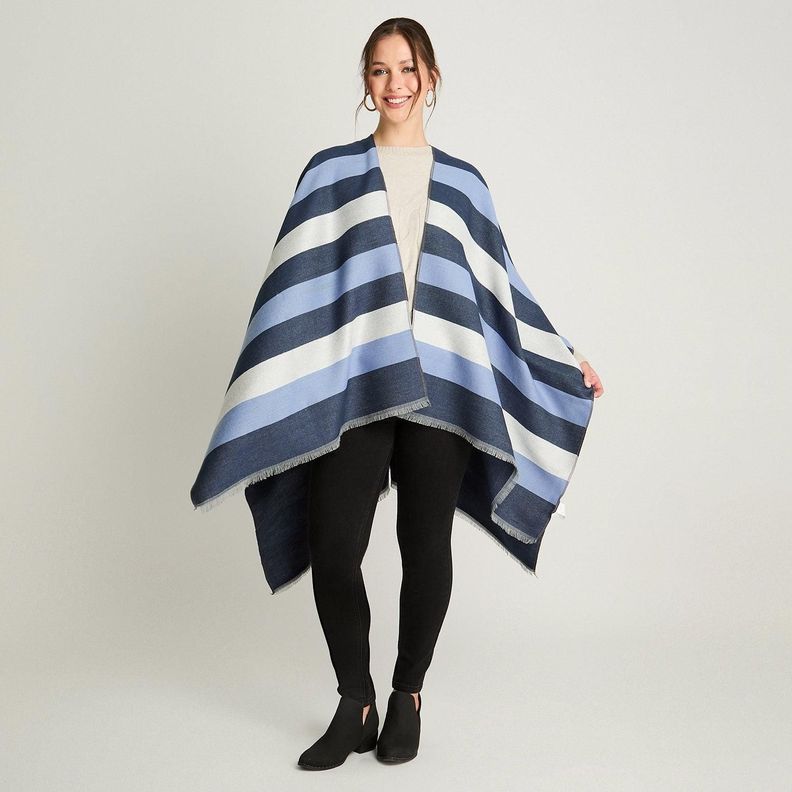 Poncho Tejido Bloques Azul-3