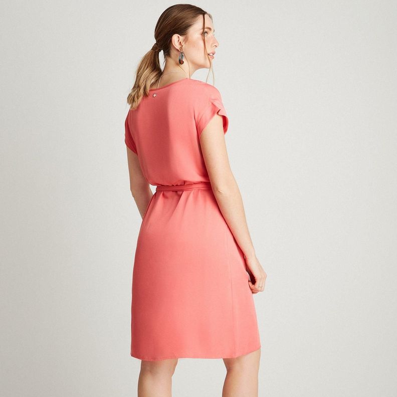 Vestido Midi Coral Manga Kimono Cuello V-1