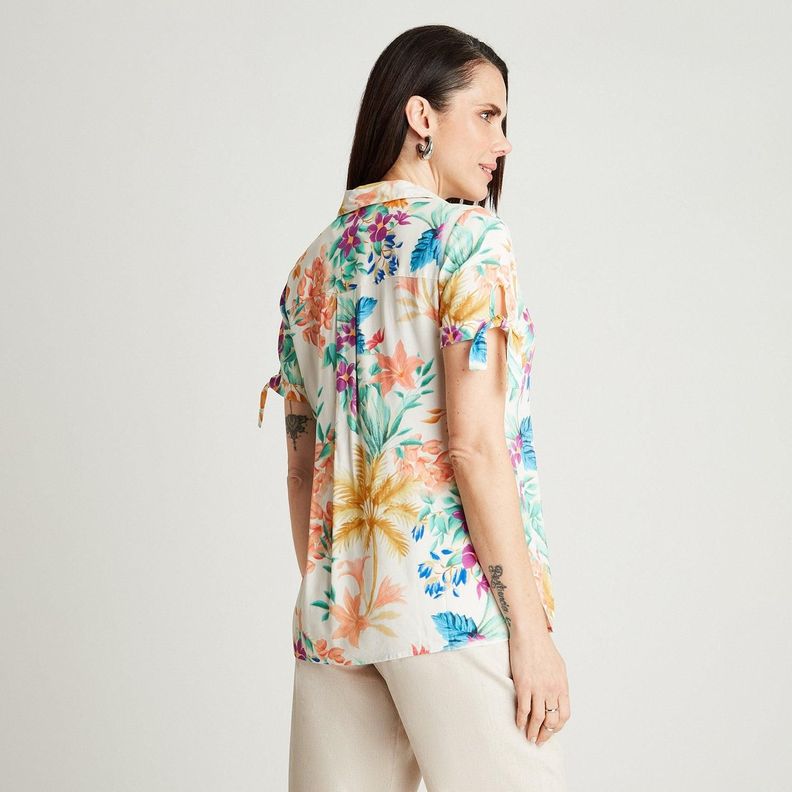 Blusa Crudo Manga Corta Estampado Cuello Camisero-1