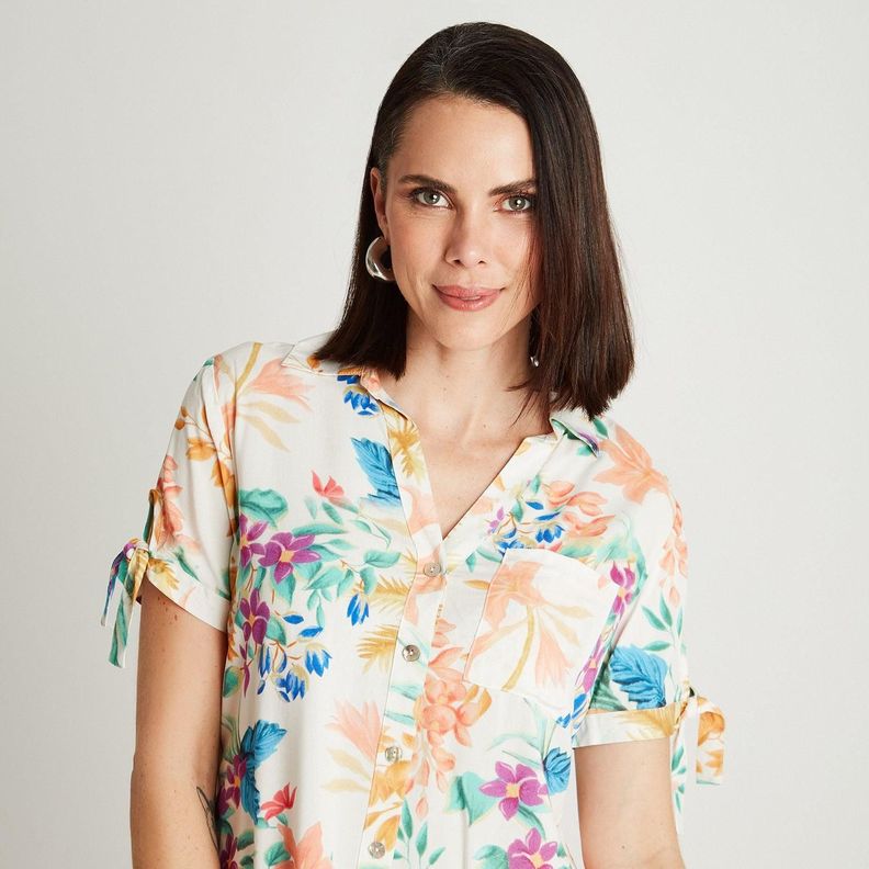 Blusa Crudo Manga Corta Estampado Cuello Camisero-2