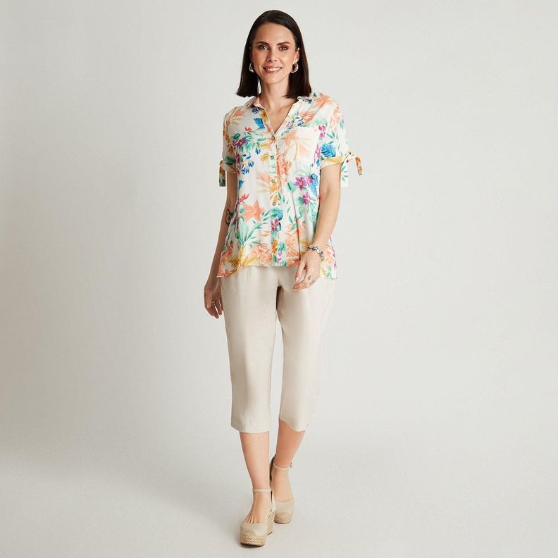 Blusa Crudo Manga Corta Estampado Cuello Camisero-3