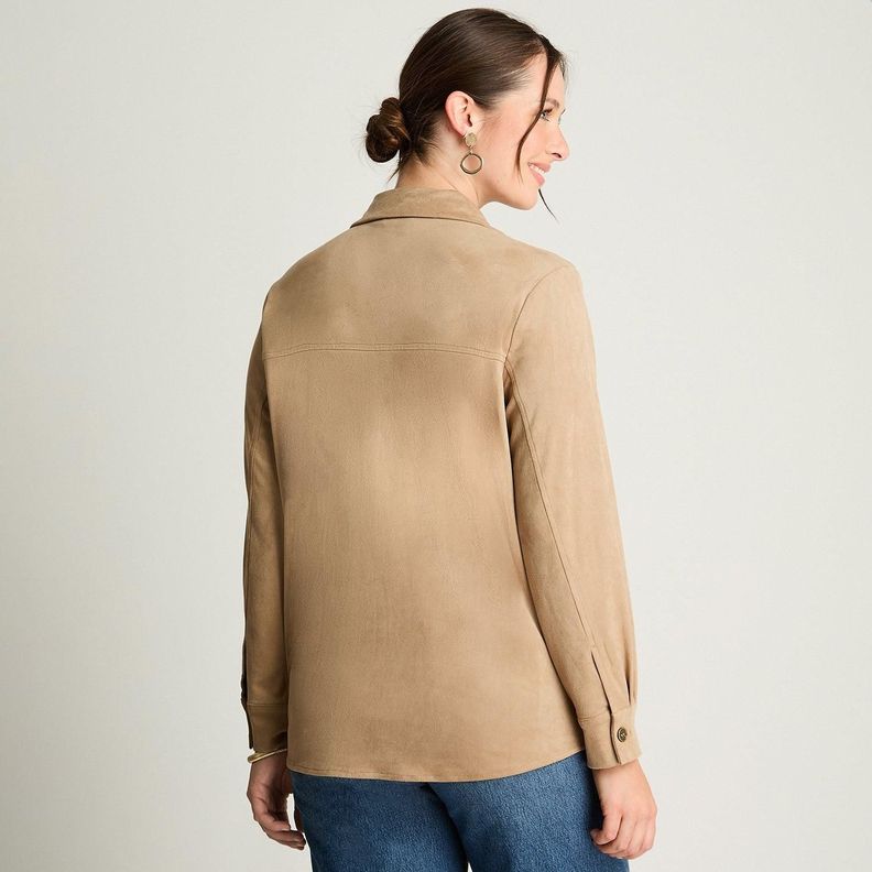 Chaqueta Sobrecamisa Suede Manga Larga Bolsillos Camel-1