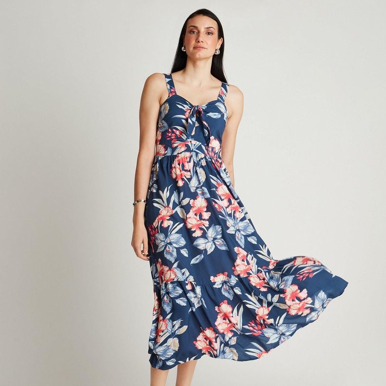 Vestido Maxi Azul Sin Manga Estampado-0