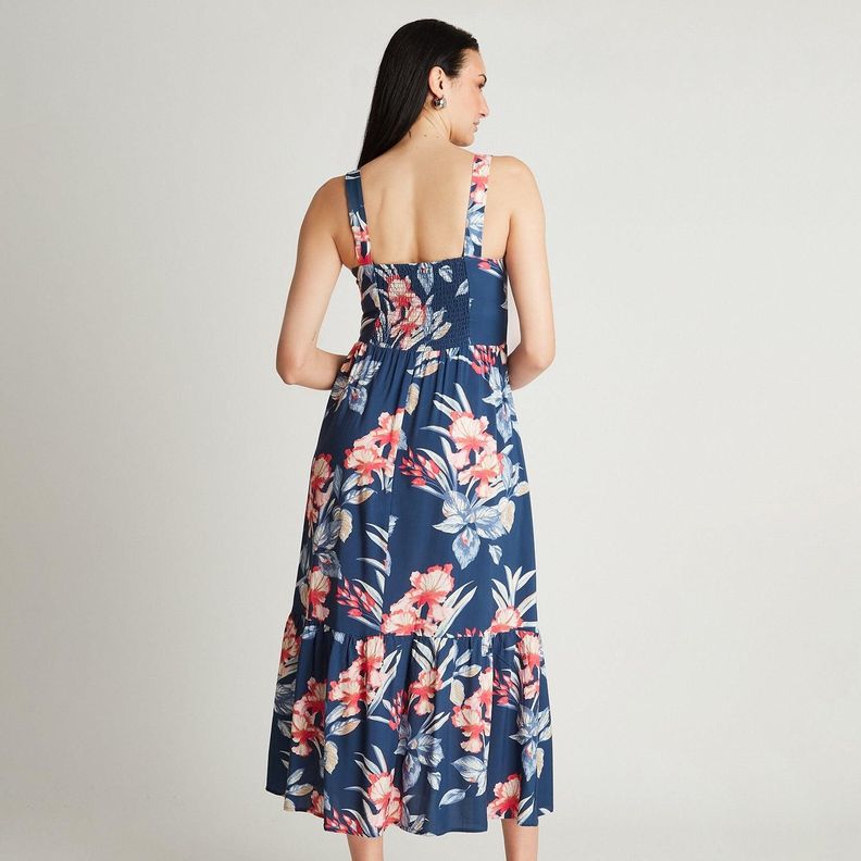 Vestido Maxi Azul Sin Manga Estampado-1