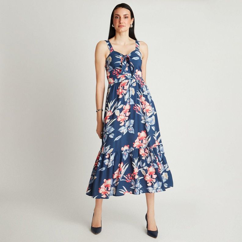 Vestido Maxi Azul Sin Manga Estampado-3
