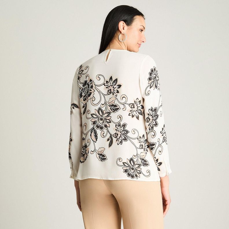 Blusa Manga Larga Escote Redondo Con Capas Crudo-1