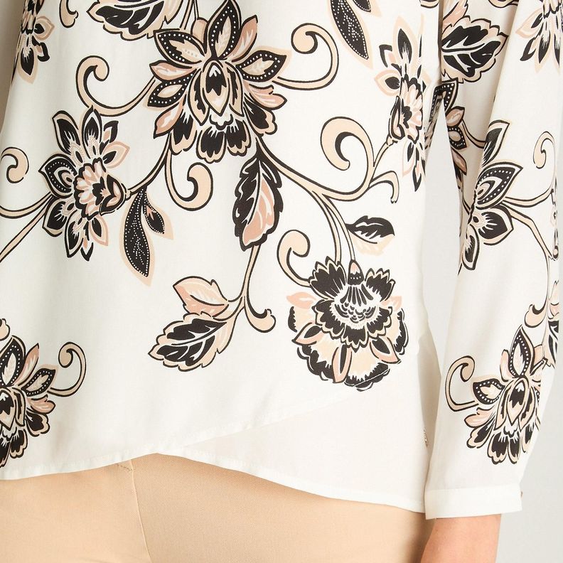Blusa Manga Larga Escote Redondo Con Capas Crudo-2