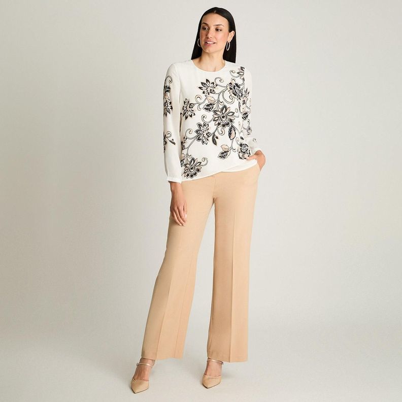 Blusa Manga Larga Escote Redondo Con Capas Crudo-3
