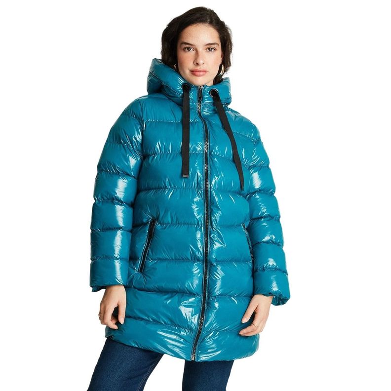 Parka Larga Con Gorro Azul Petróleo-0