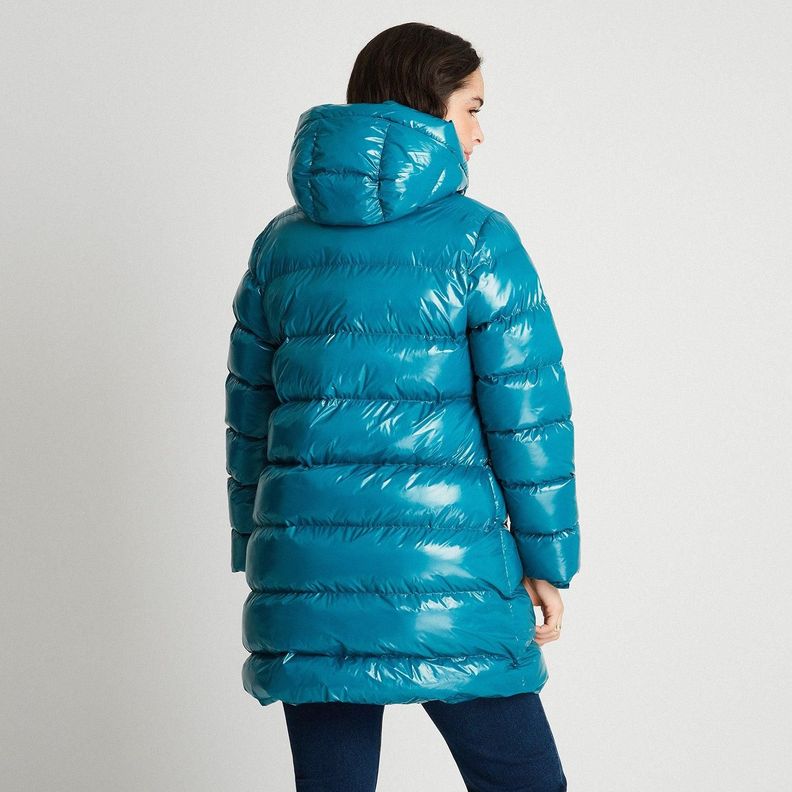 Parka Larga Con Gorro Azul Petróleo-1