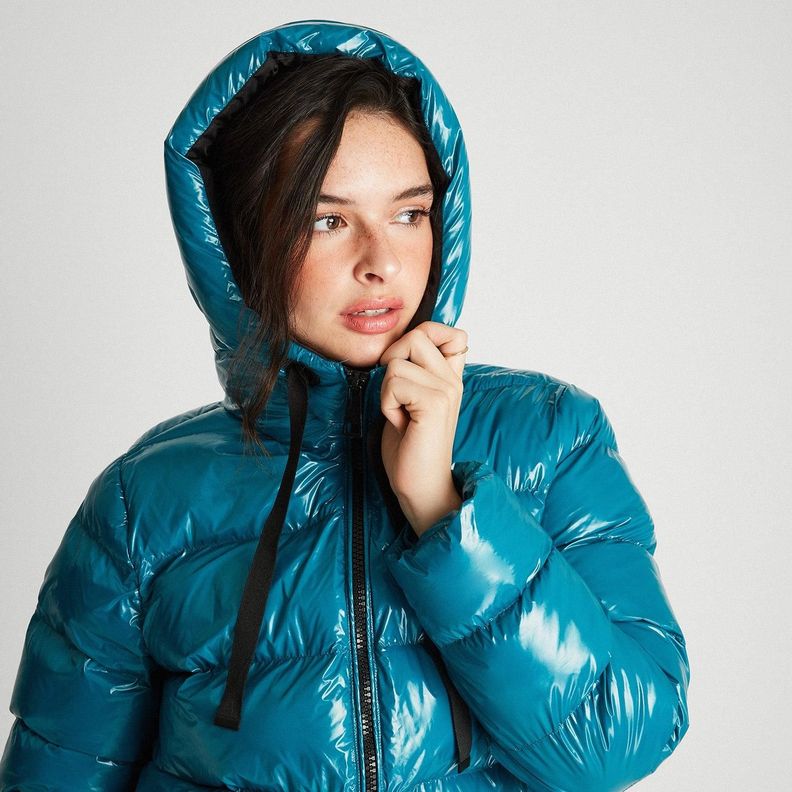 Parka Larga Con Gorro Azul Petróleo-2