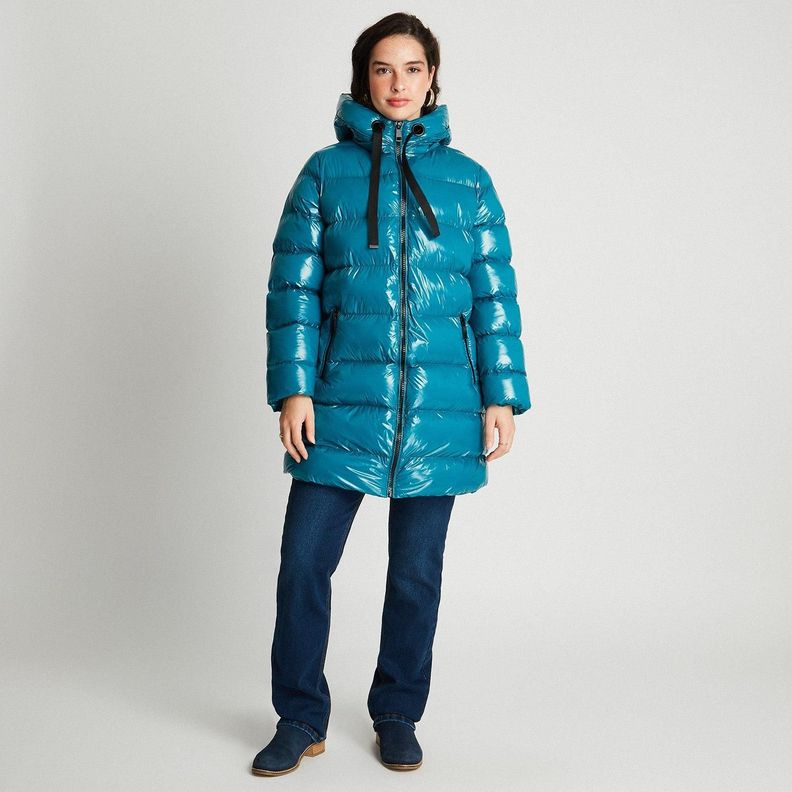 Parka Larga Con Gorro Azul Petróleo-3